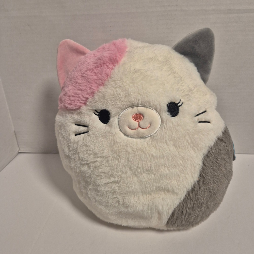 Squishmallows‎ Fuzz-A-Mallows Karina Cat Plush 12" White Pink Grey NWT